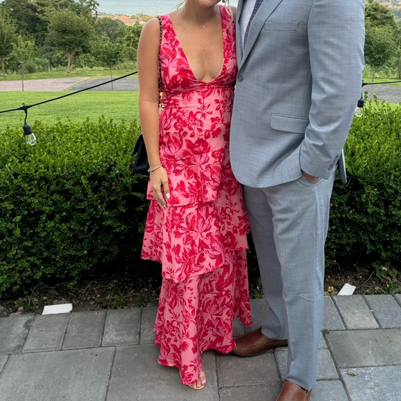 Pink and Red Floral Wedding Guest Dress - Picture 3 of 4